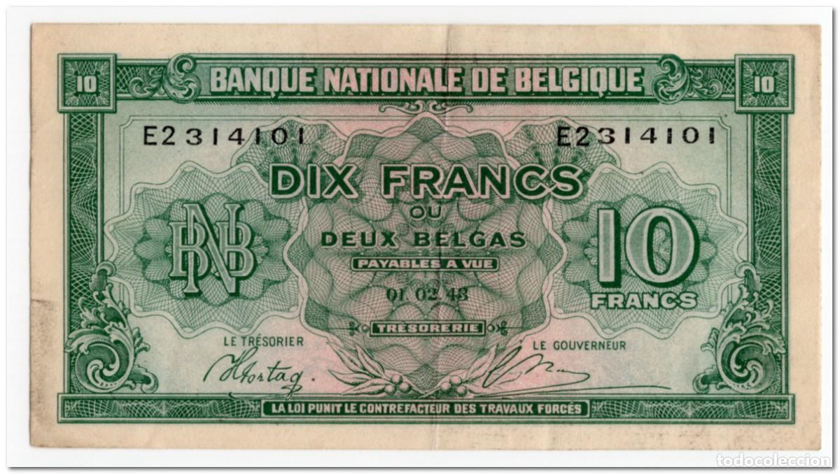 Billetes extranjeros: BELGIUM,10 FRANCS,1943,(1944),P.122,VF+