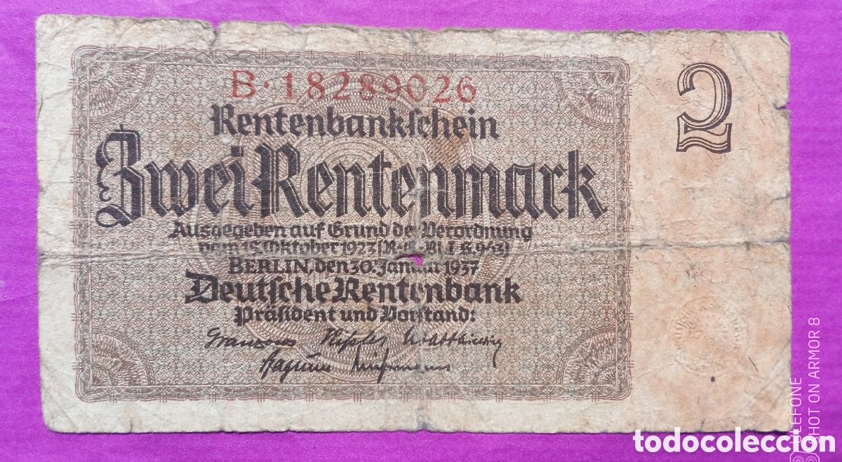 Billetes extranjeros: Alemania - 2 Rentenmark 1937 - B18289026 - Rc