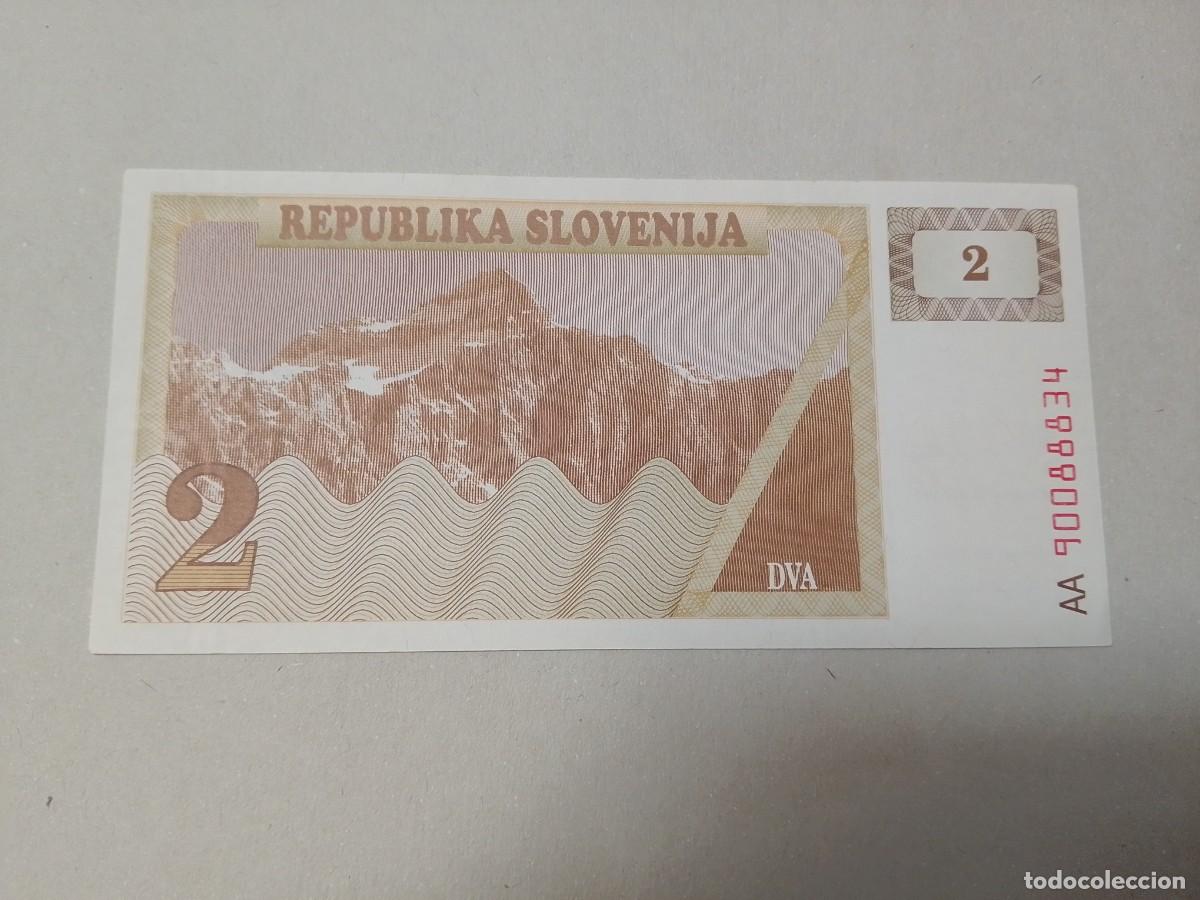 Billetes extranjeros: Billete Eslovenia, 2 Tolarjev, a&ntilde;o 1990, serie AA, UNC