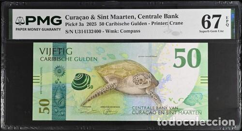 Billetes extranjeros: CURAZAO * BILLETE 50 CARIBISCHE GULDEN 2025 * PMG-67 EPQ (IC-1738)
