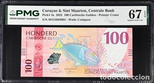 Billetes extranjeros: CURAZAO * BILLETE 100 CARIBISCHE GULDEN 2025 * PMG-67 EPQ (IC-1741)