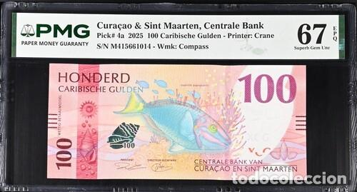 Billetes extranjeros: CURAZAO * BILLETE 100 CARIBISCHE GULDEN 2025 * PMG-67 EPQ (IC-1740)
