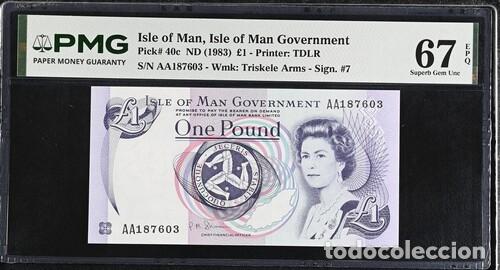 Billetes extranjeros: ISLA DE MAN * BILLETE 1 POUND 1983 * PMG-67 EPQ (IC-1743)