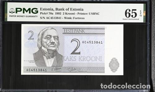 Billetes extranjeros: ESTONIA * BILLETE 2 KROONI 1992 * PMG-65 EPQ (IC-1751)