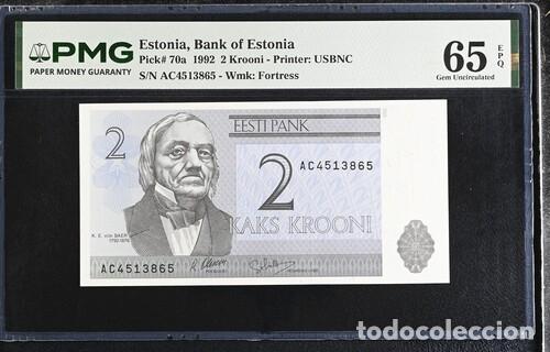Billetes extranjeros: ESTONIA * BILLETE 2 KROONI 1992 * PMG-65 EPQ (IC-1752)