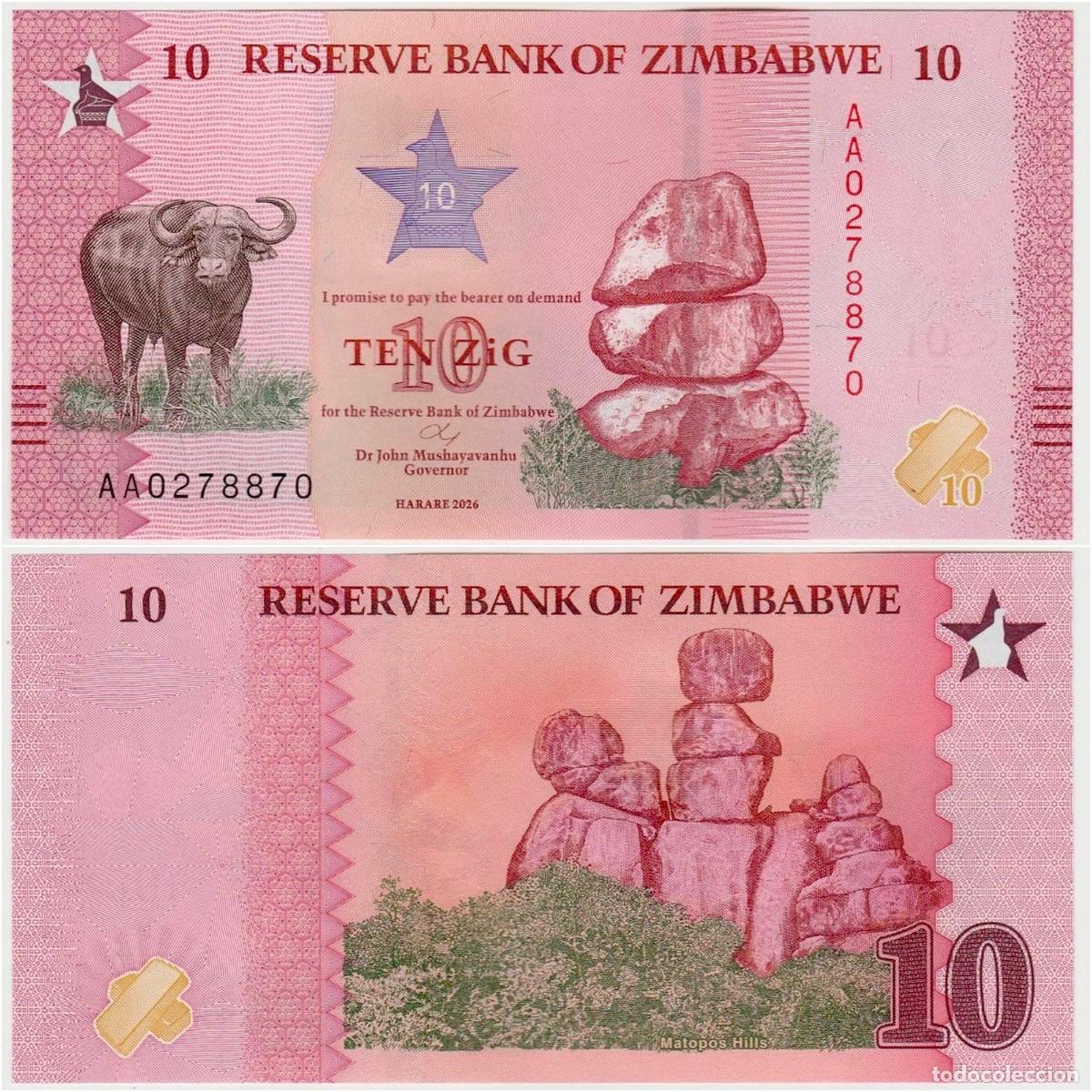 Billetes extranjeros: Zimbabue 10 ZiG 2026 Sin Circular