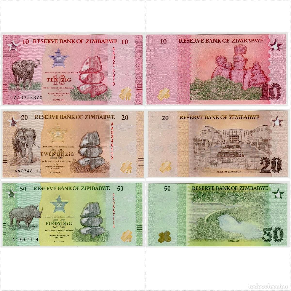 Billetes extranjeros: Zimbabue Set 3 pcs 10 20 y 50 ZiG 2026 Sin Circular