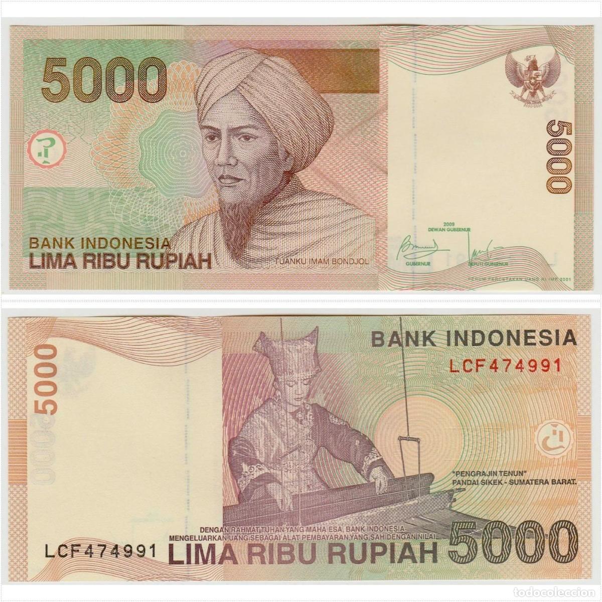 Billetes extranjeros: Indonesia 5000 Rupiah 2009 n/s LCF474991 Sin Circular (el billete de la foto)