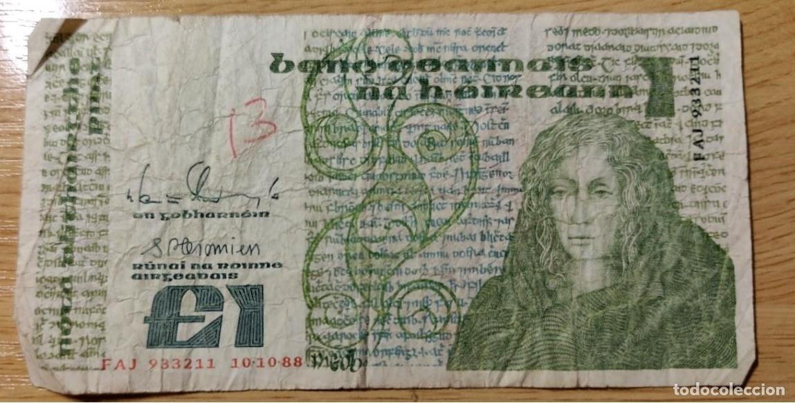 Billetes extranjeros: BILLETE 1 LIBRA IRLANDA CENTRAL BANK OF IRELAND- BASTANTE DESGASTADO