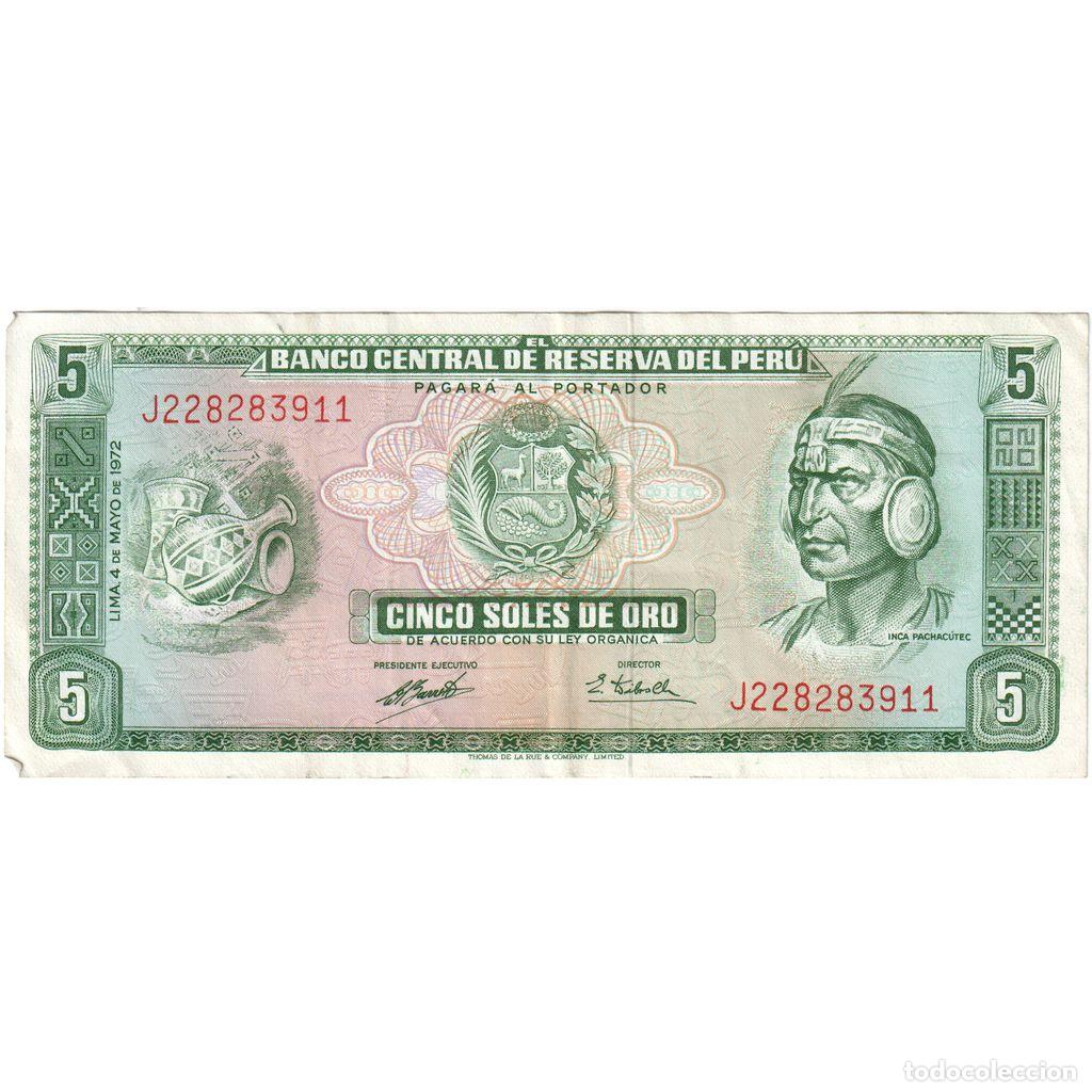 Banconote internazionali: [#1233977] Per&uacute;, 5 Soles De Oro, 1972-05-04, MBC