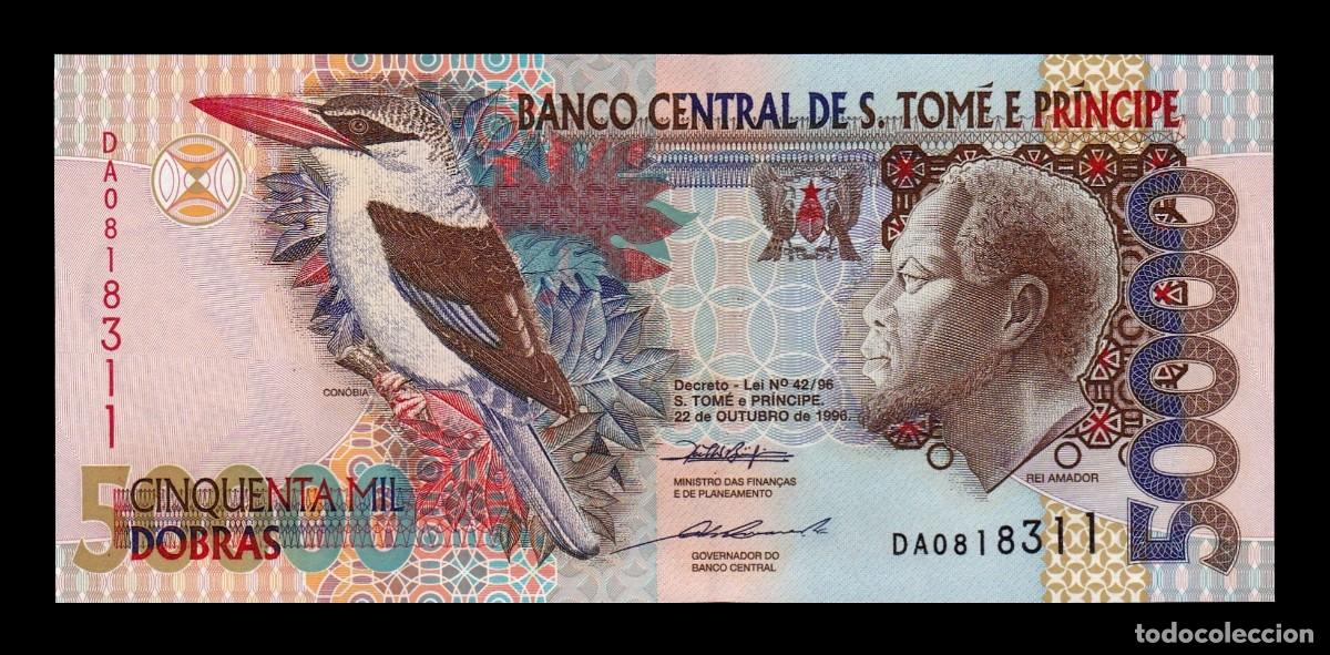 Billetes extranjeros: Santo Tom&eacute; y Pr&iacute;ncipe 500000 Dobras Rei Amador 1996 Pick 68a Un hilo de seguridad Sc Unc