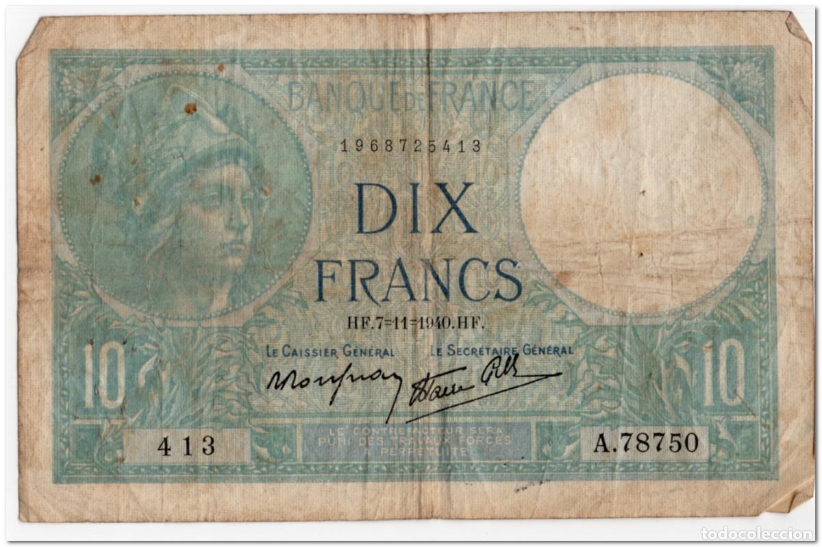 Billetes extranjeros: FRANCE,10 FRANCS,1940,P.147,FEW PIN HOLES
