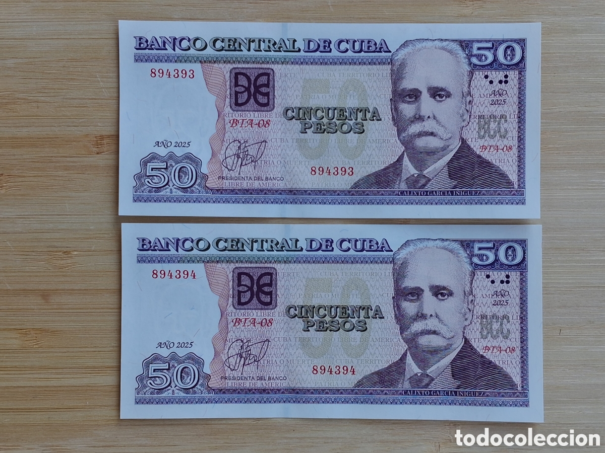Billetes extranjeros: Cuba 2 Billetes Correlativos 50 Pesos 2025 SC