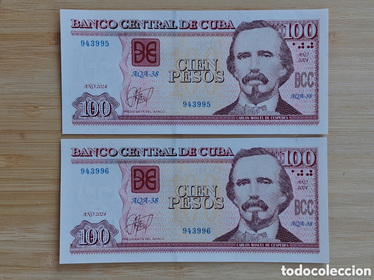 Billetes extranjeros: Cuba 2 Billetes Correlativos 100 Pesos 2004, SC