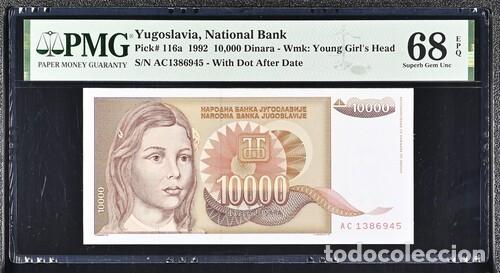 Billetes extranjeros: YUGOSLAVIA * BILLETE 10000 DINARA 1992 * PMG-68 EPQ (IC-1774)
