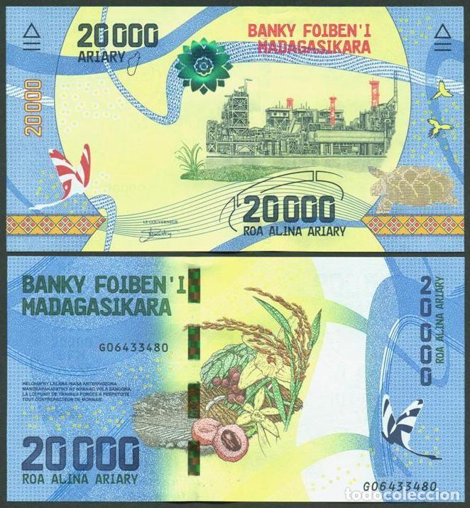 Billetes extranjeros: MADAGASCAR. Bonito 20000 Ariary 2017 (2025 ?). S/C. Fauna, flora. Nueva firma.