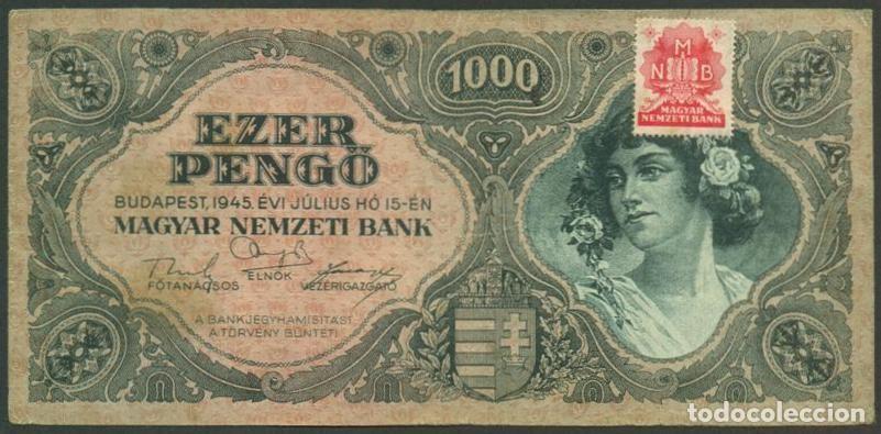 Billetes extranjeros: HUNGRIA. 1000 pengo 15.7. 1945. Pick 118 b. Con sello adhesivo.