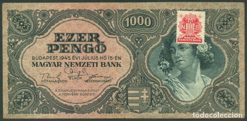 Billetes extranjeros: HUNGRIA. 1000 pengo 15.7. 1945. Pick 118 b. Con sello adhesivo.