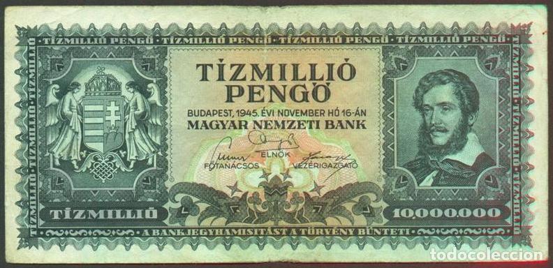 Billetes extranjeros: HUNGRIA. 10000000 pengo 16.11. 1945. Pick 123.