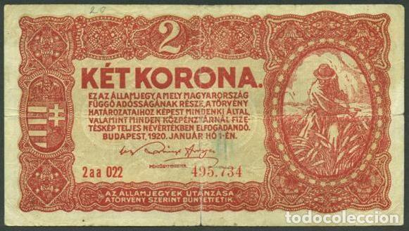 Banconote internazionali: HUNGRIA. 2 korona 1920. Pick 58. Ver letra del N&ordm; de serie.