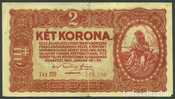 Billetes extranjeros: HUNGRIA. 2 korona 1920. Pick 58. Ver letra del N&ordm; de serie.