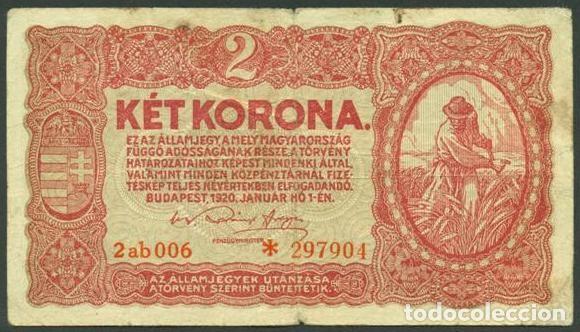 Billetes extranjeros: HUNGRIA. 2 korona 1920. Pick 58. Ver letra del N&ordm; de serie.