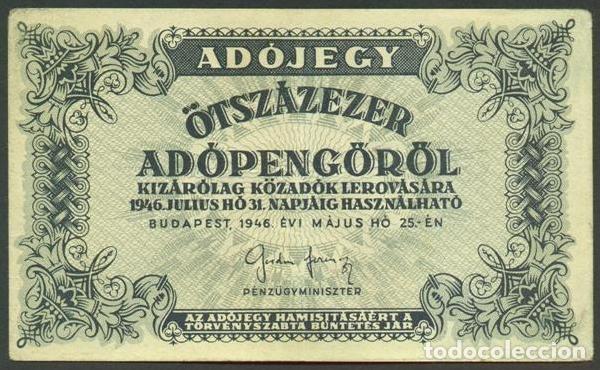 Billetes extranjeros: HUNGRIA. 500000 Ad&oacute;pengo 25.5. 1946. Pick 139.