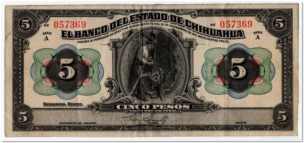 Billetes extranjeros: MEXICO,5 PESOS,1913,P.S132,FINE