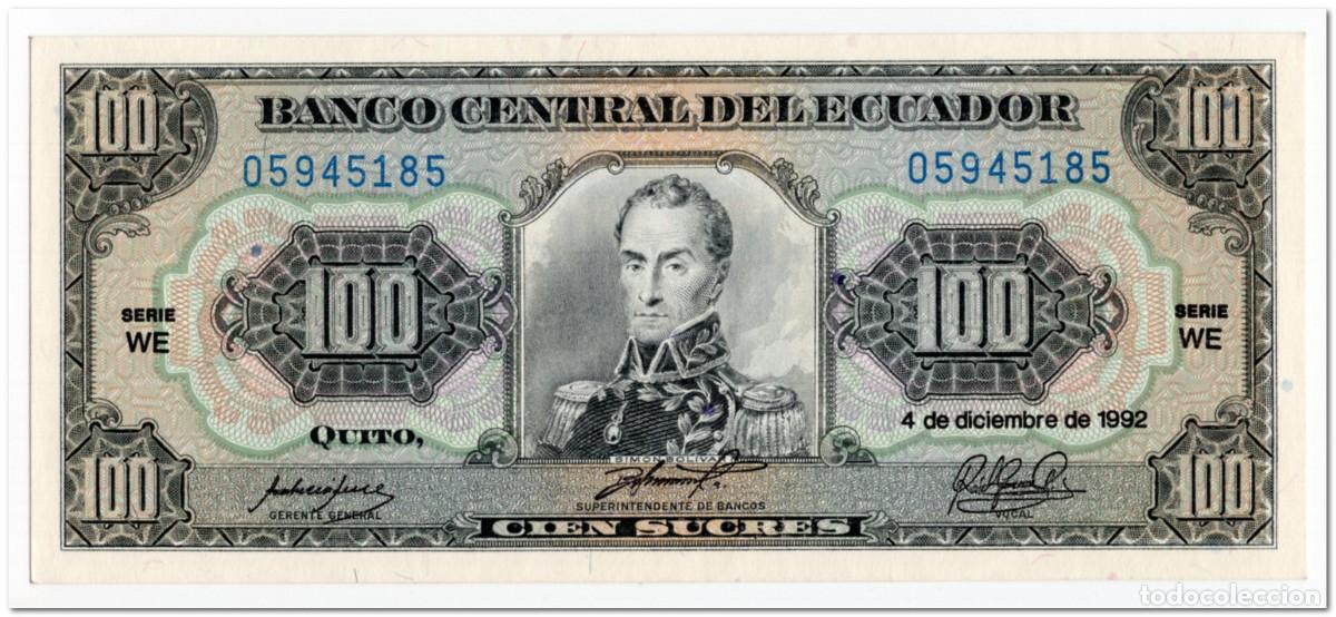 Billetes extranjeros: ECUADOR,100 SUCRES,1992,P.123Ab,UNC
