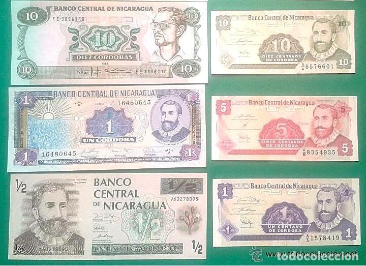 Billetes extranjeros: 7 BILLETES DE NICARAGUA DE DISTINTOS VALORES NUEVOS PLANCHA SIN CIRCULAR (LOTE 55)