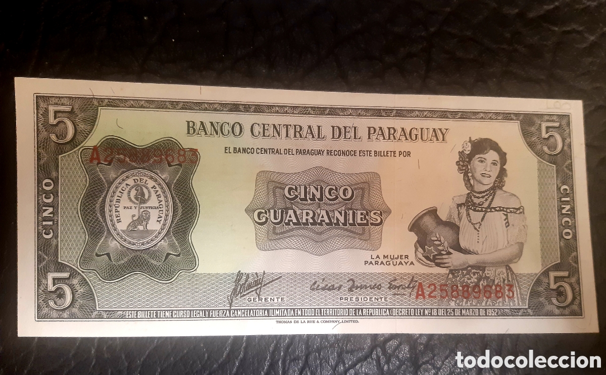 Billetes extranjeros: Billete Paraguay 5 Guaran&iacute;es sc