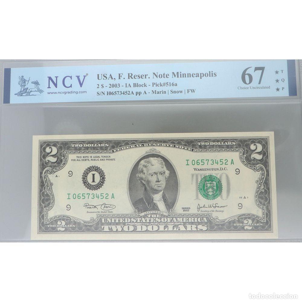 Billetes extranjeros: USA. 2 D&Oacute;LARES 2003 JEFFERSON MINNEAPOLIS. NCV 67. TQP.