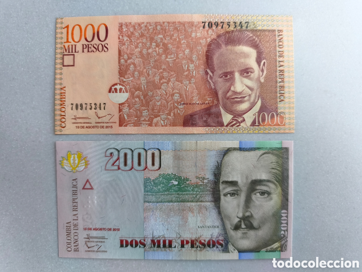 Billetes extranjeros: Lote 2 billetes Colombia