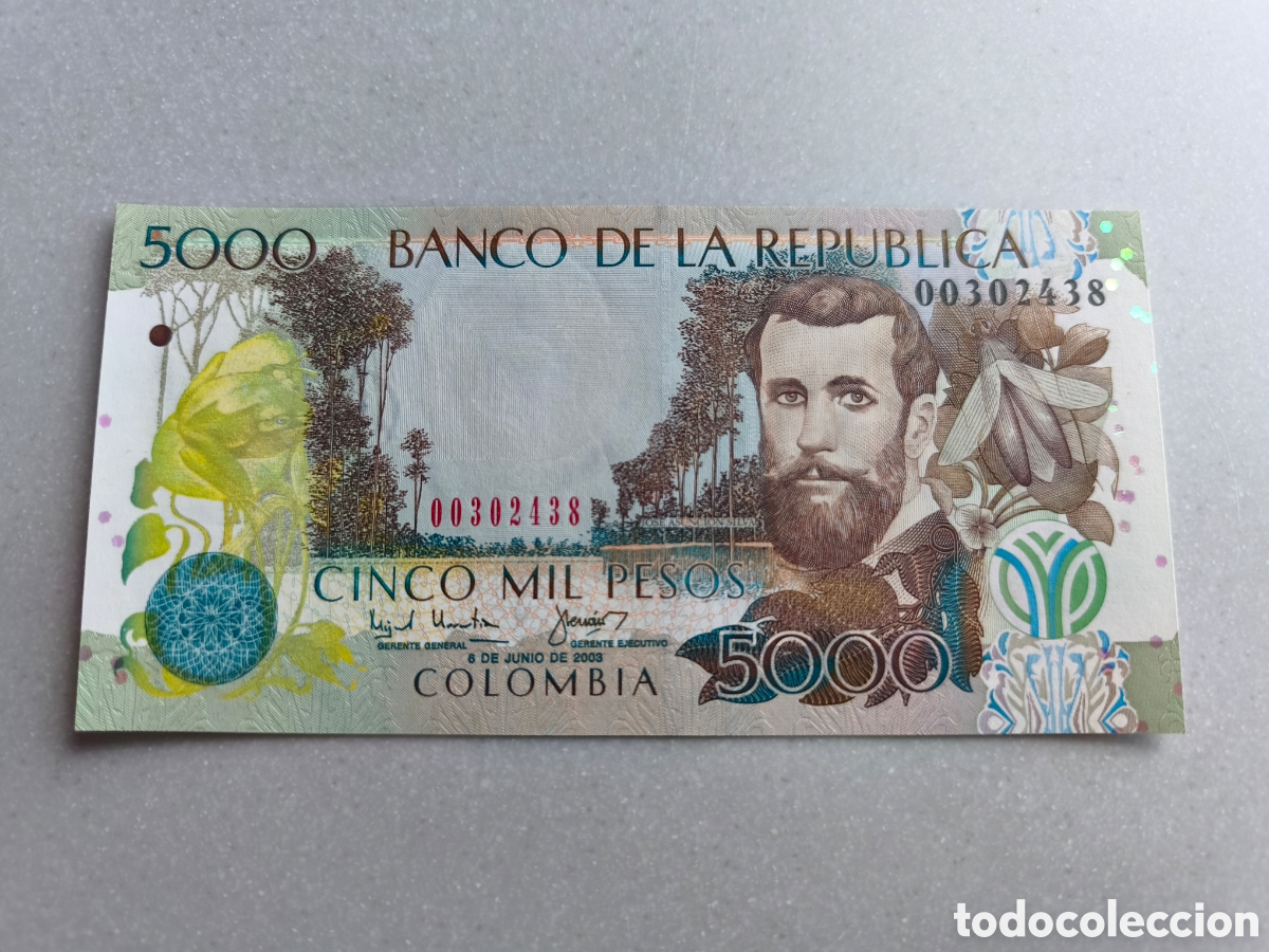 Billetes extranjeros: 5000 pesos Colombia 2003