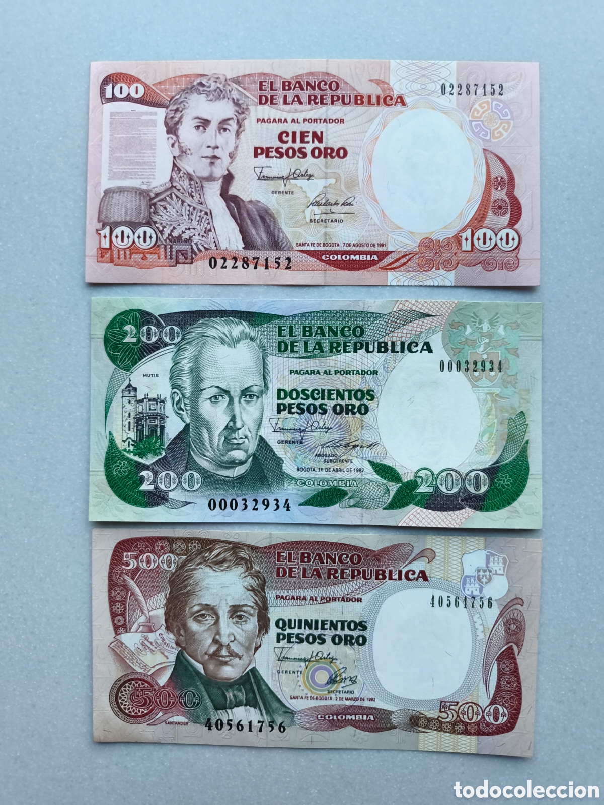 Billetes extranjeros: Lote 3 billetes Colombia