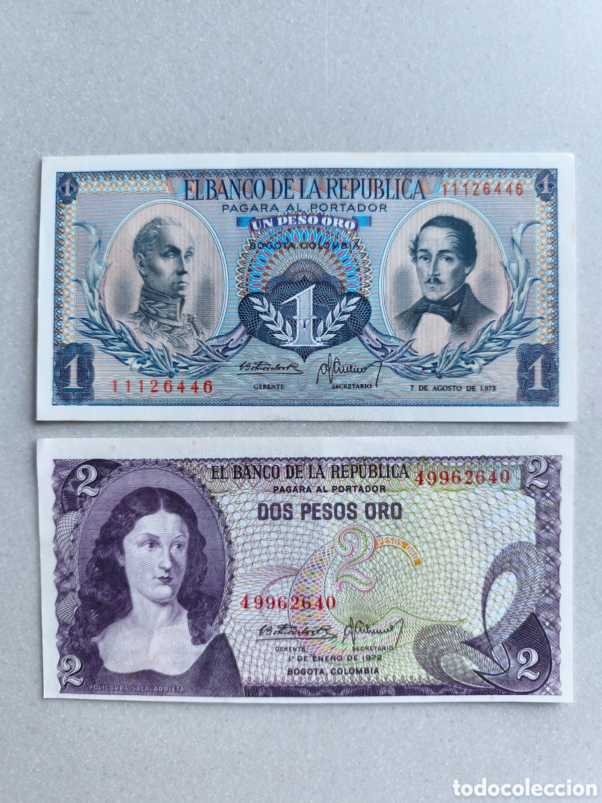 Billetes extranjeros: Lote 2 billetes Colombia a&ntilde;os 70