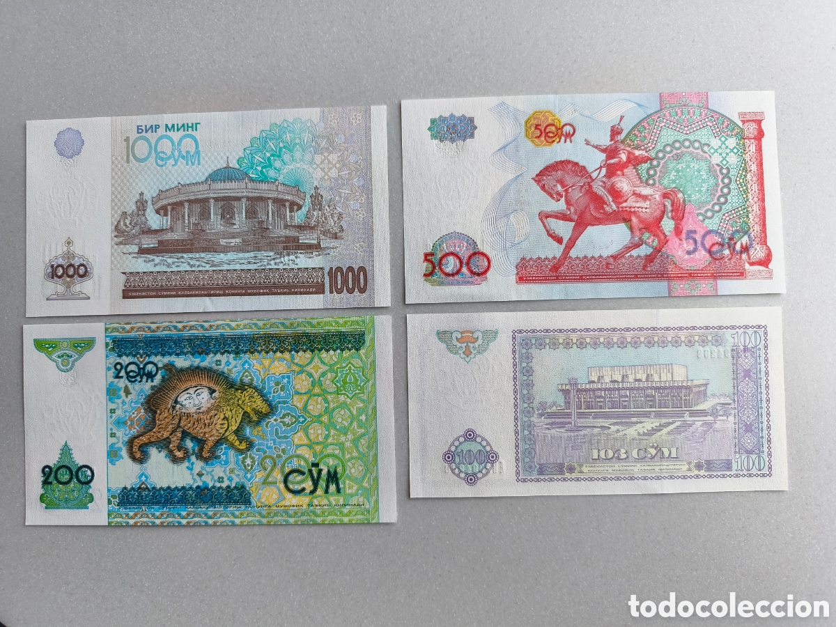Billets internationaux: Lote 4 billetes Uzbekist&aacute;n sc