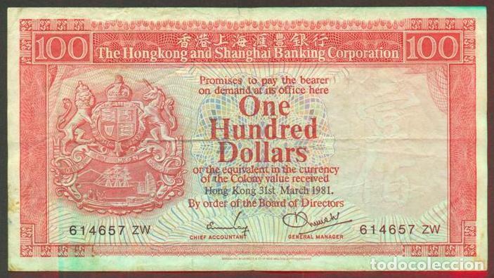 Billetes extranjeros: HONG KONG. HSBC. 100 dolars 1981. Pick 187c. Titulares: Chief Accountant - General Manager.