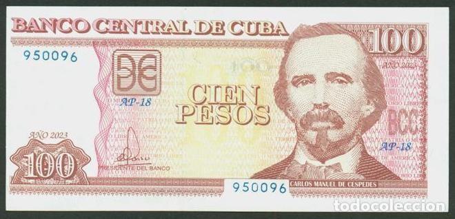 Billetes extranjeros: CUBA. 100 pesos 2023. S/C. ERROR - Impresion del anverso y reverso muy desplazada.