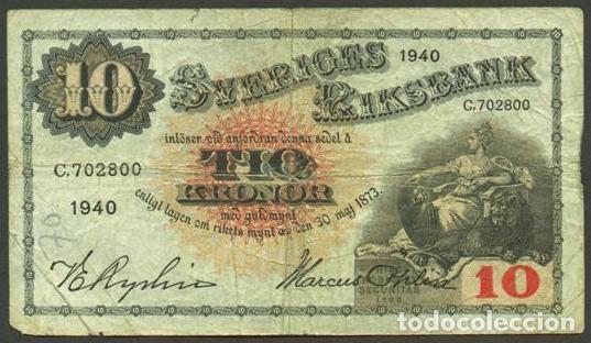 Billetes extranjeros: SUECIA. 10 kronor 1940. Pick 34w. Variante de firmas.