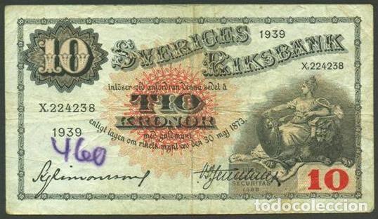 Billetes extranjeros: SUECIA. 10 kronor 1939. Pick 34v. Variante de firmas.
