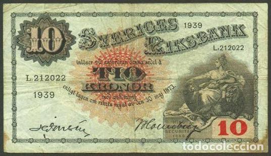 Billetes extranjeros: SUECIA. 10 kronor 1939. Pick 34v. Variante de firmas.