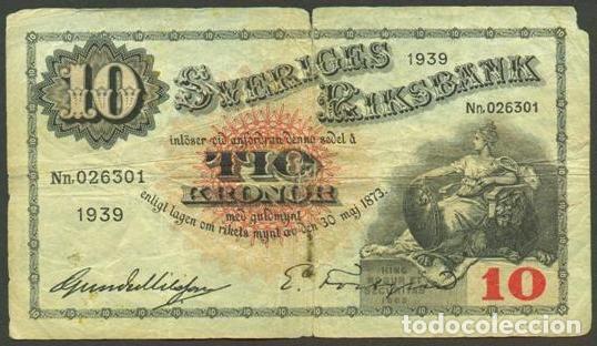 Billetes extranjeros: SUECIA. 10 kronor 1939. Pick 34v. Variante de firmas.