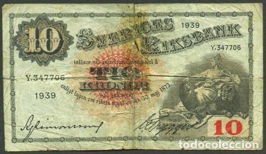 Billetes extranjeros: SUECIA. 10 kronor 1939. Pick 34v. Variante de firmas.