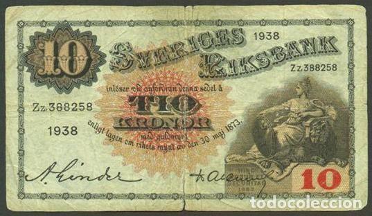 Billetes extranjeros: SUECIA. 10 kronor 1938. Pick 34u. Variante de firmas.