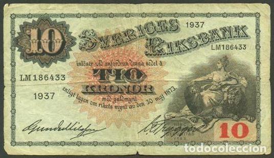 Billetes extranjeros: SUECIA. 10 kronor 1937. Pick 34t. Variante de firmas.