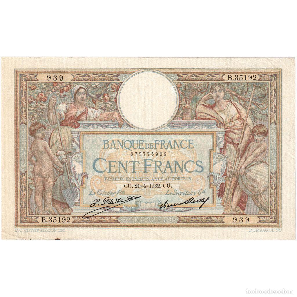 Billetes extranjeros: [#249428] Francia, 100 Francs, Luc Olivier Merson, 1932-04-21, B.35192939, MBC