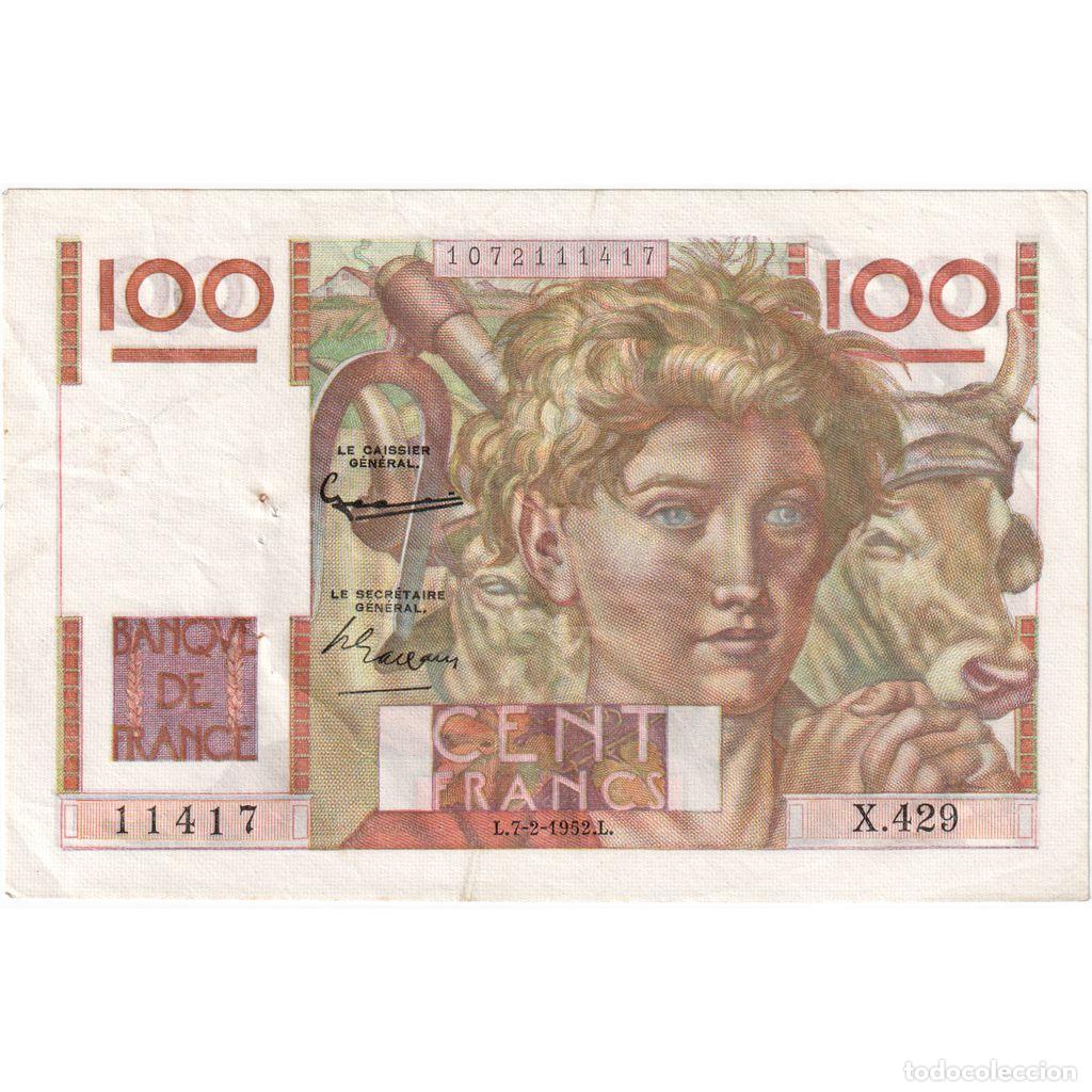 Billetes extranjeros: [#197109] Francia, 100 Francs, Jeune Paysan, 1952-02-07, X.429, MBC
