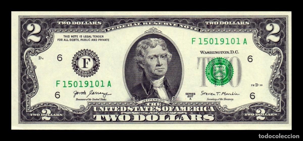 Billetes extranjeros: Estados Unidos 2 D&oacute;lares Thomas Jefferson 2017A Pick 545 F - Atlanta GA Sc Unc