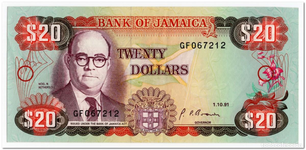 Billetes extranjeros: JAMAICA,20 DOLLARS,1991,P.72d,XF